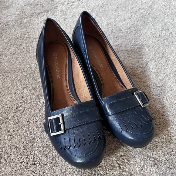 🌻Nauturalizer Wide Chunky Heel Buckle Fringe Detail Heels - Picture 1 of 11